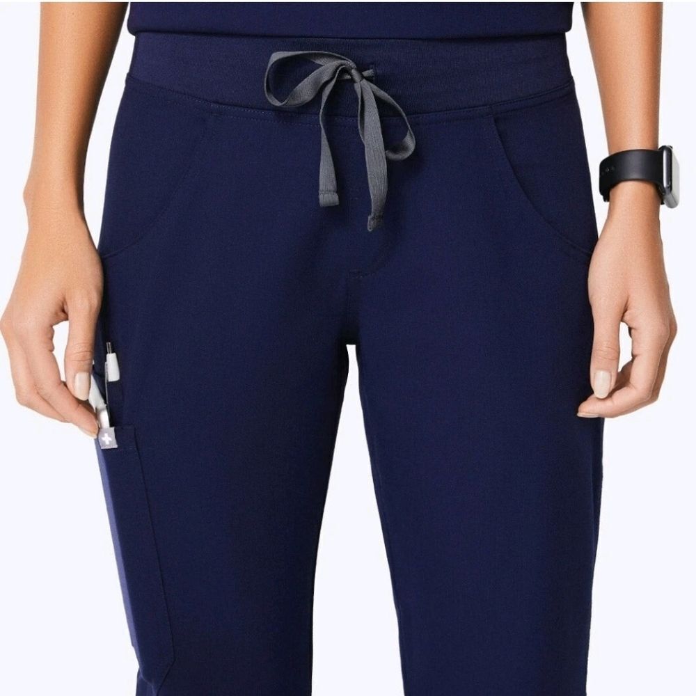 Figs Yola Elastic Waistband Skinny Scrub Pants Womens Navy Blue Size LP